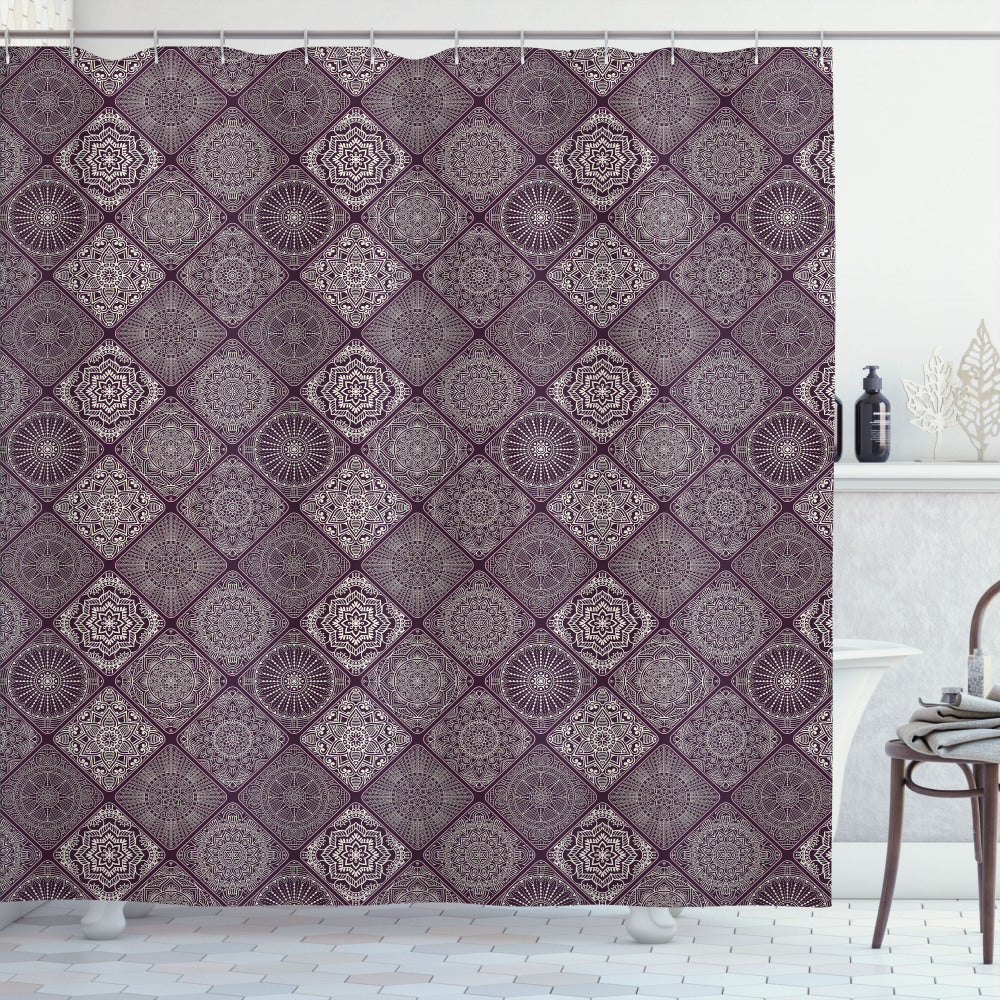 Vintage Oriental Frames: Mandala and Eggplant on a White Background - Shower Curtain