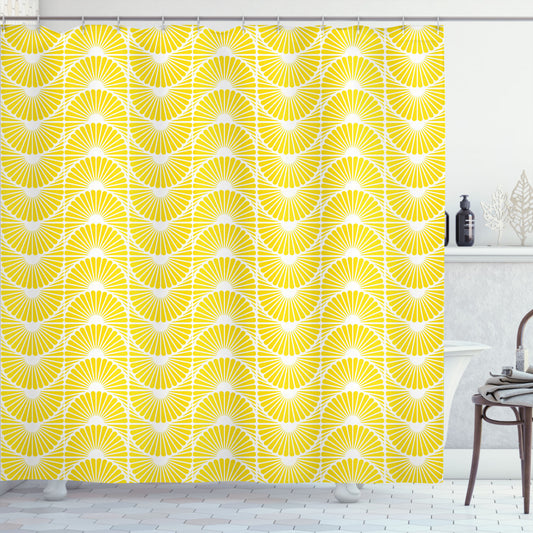 Yellow and White Retro Curves Shower Curtain - Stylish Bathroom Upgrade