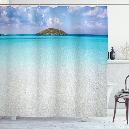 Turquoise and Cream Ocean-Inspired Shower Curtain for Your Carribean Island Escape