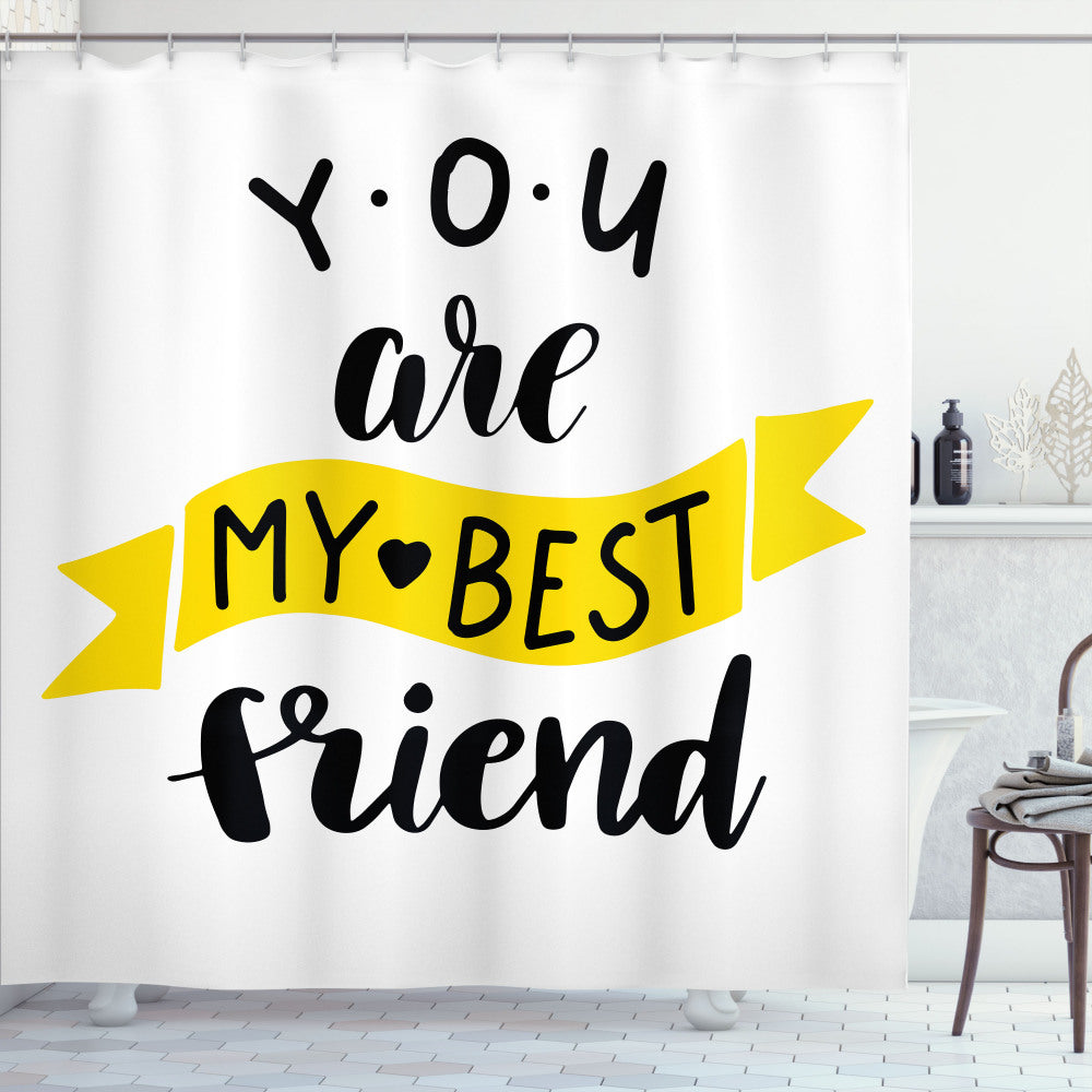 Best Friend-Inspired Buddy Motivation Art: Charcoal Grey, Yellow, and White Shower Curtain