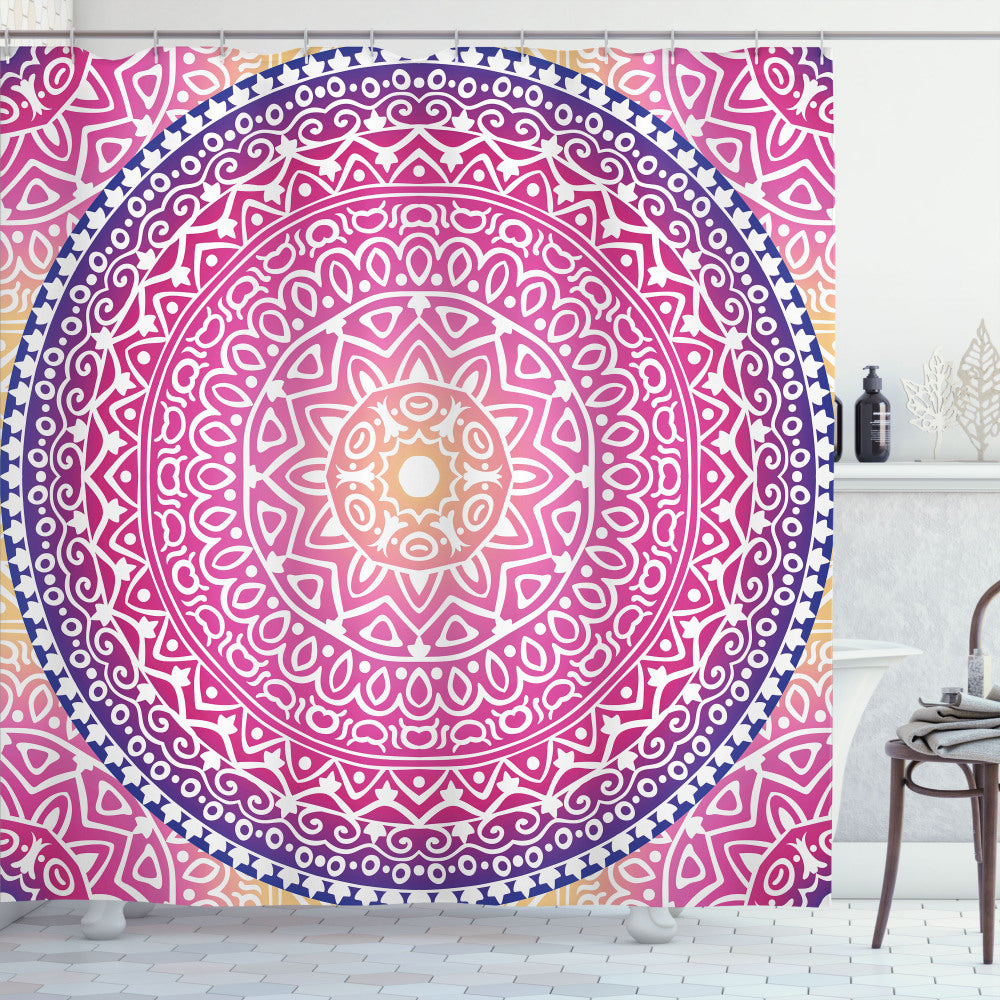 Vibrant Harmony Asian Pink Mandala, Magenta, Purple, and Peach Shower Curtain Collection