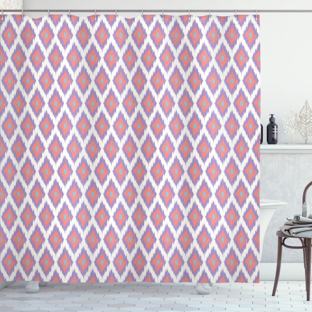 Boho Chic Ikat Multicolor Shower Curtain in Classical Pastel Tones