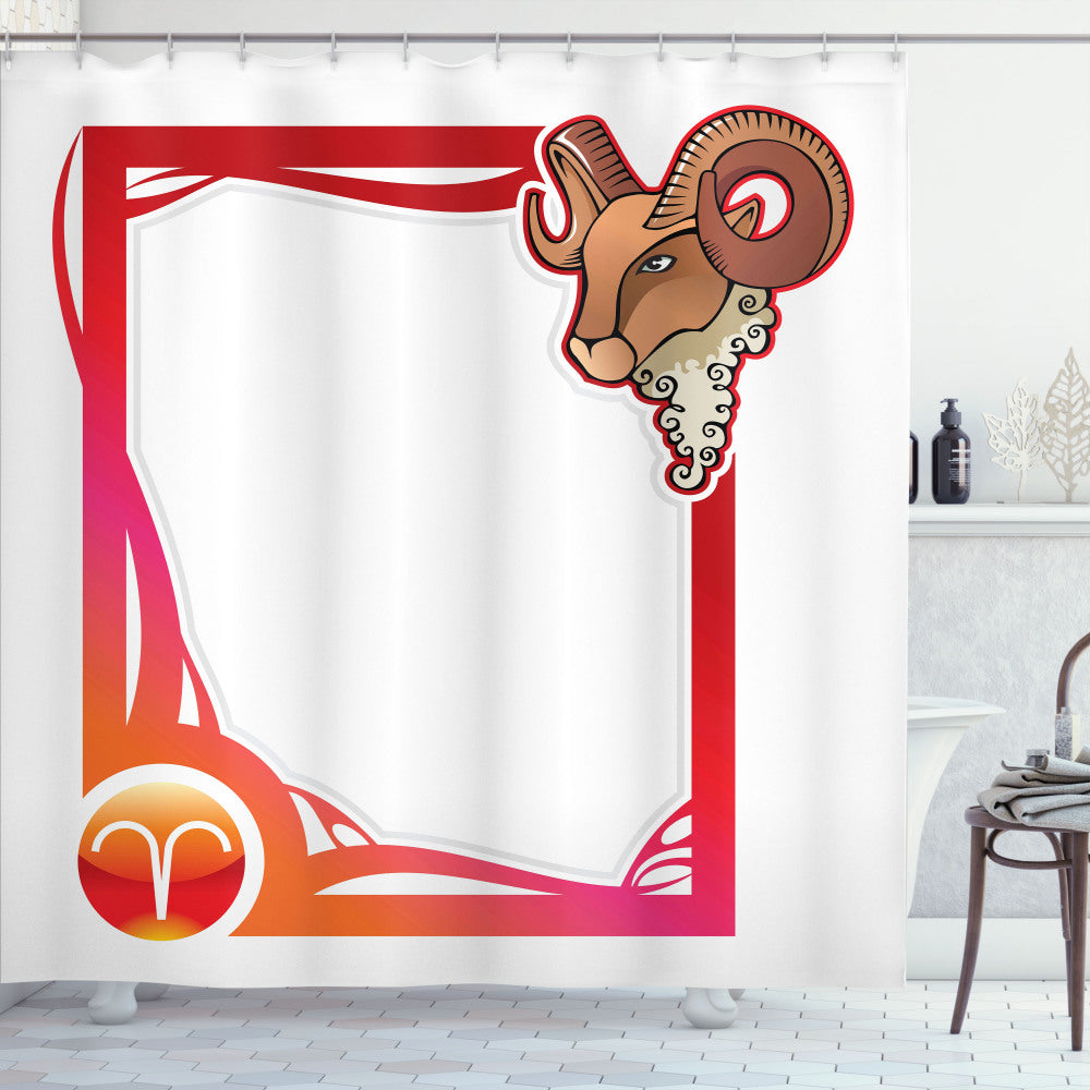 Cartoon Aries Zodiac Multicolor Shower Curtain Frame