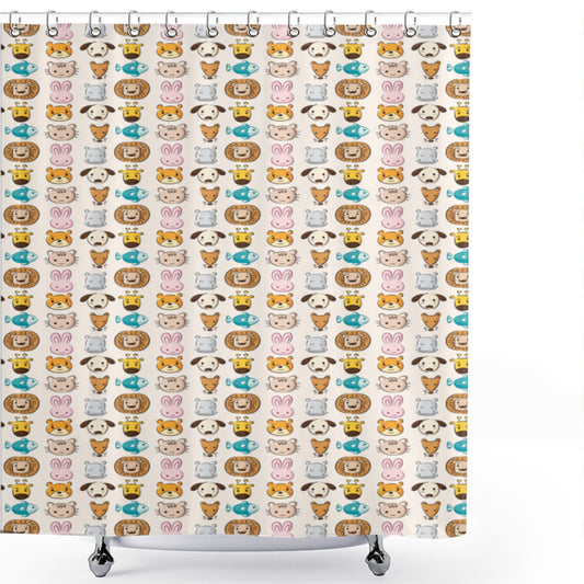 Colorful Baby Animal Caricature Style Shower Curtain