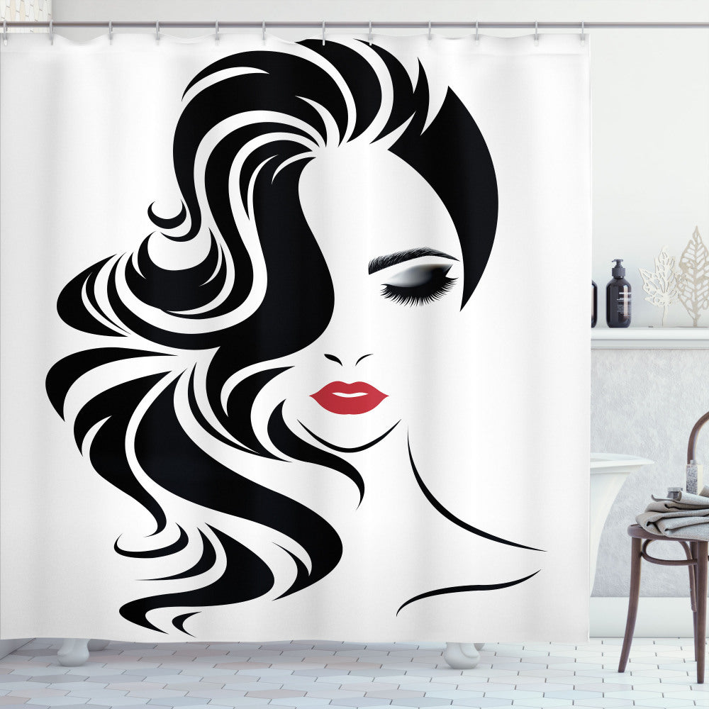 Vermilion Waves and Black & White Lipstick: Stylish Hair Salon Shower Curtain