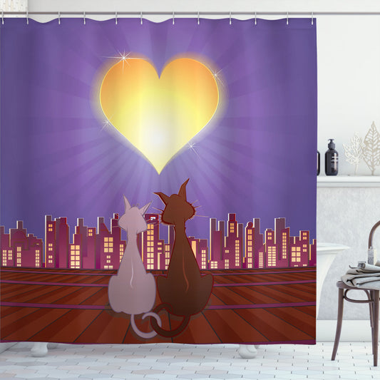 Cat Lover Multicolor Cat Couple Heart Moon Shower Curtain