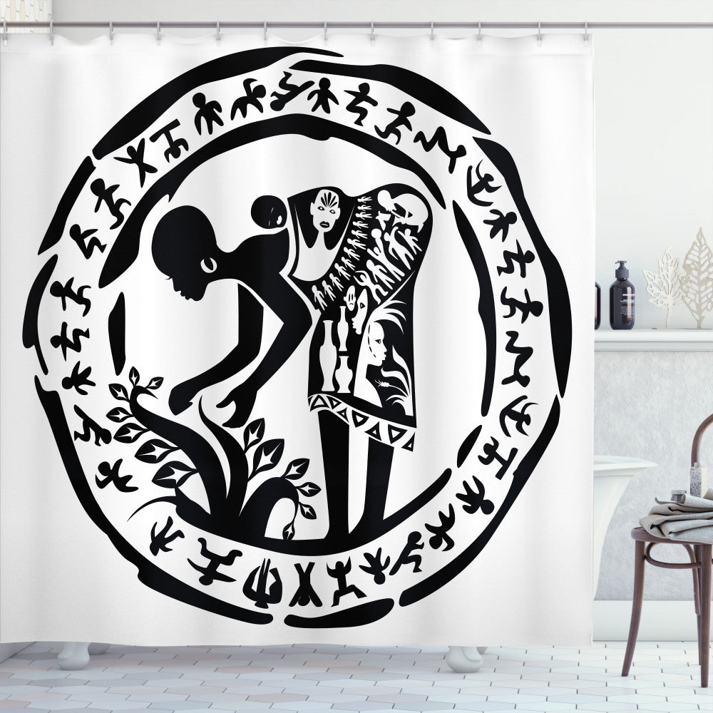 African Tribal Woman Shower Curtain in Black and White Color Palette