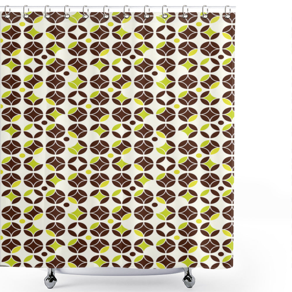 Vintage Classical Geometric Bath Curtain in Chestnut Brown, Apple Green, and Cream