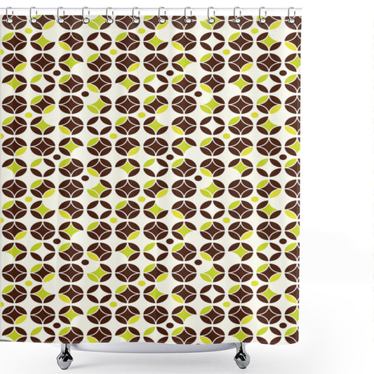 Vintage Classical Geometric Bath Curtain in Chestnut Brown, Apple Green, and Cream