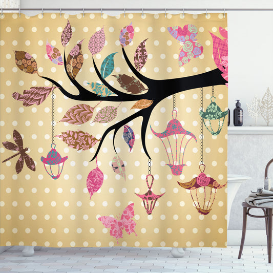 Vintage Boho Tree Dragonfly Multicolor Shower Curtain