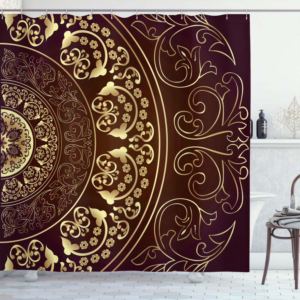 Vintage Mandala Inspired Burgundy and Yellow Shower Curtain