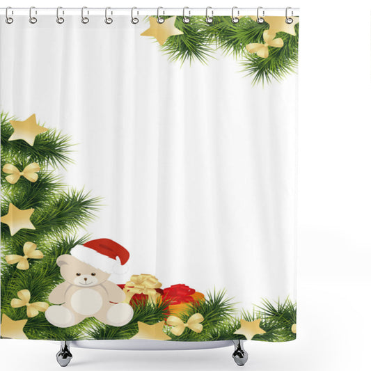 Christmas Bear Boxes Garland Shower Curtain - Featuring Yellow, Green, and Red Design