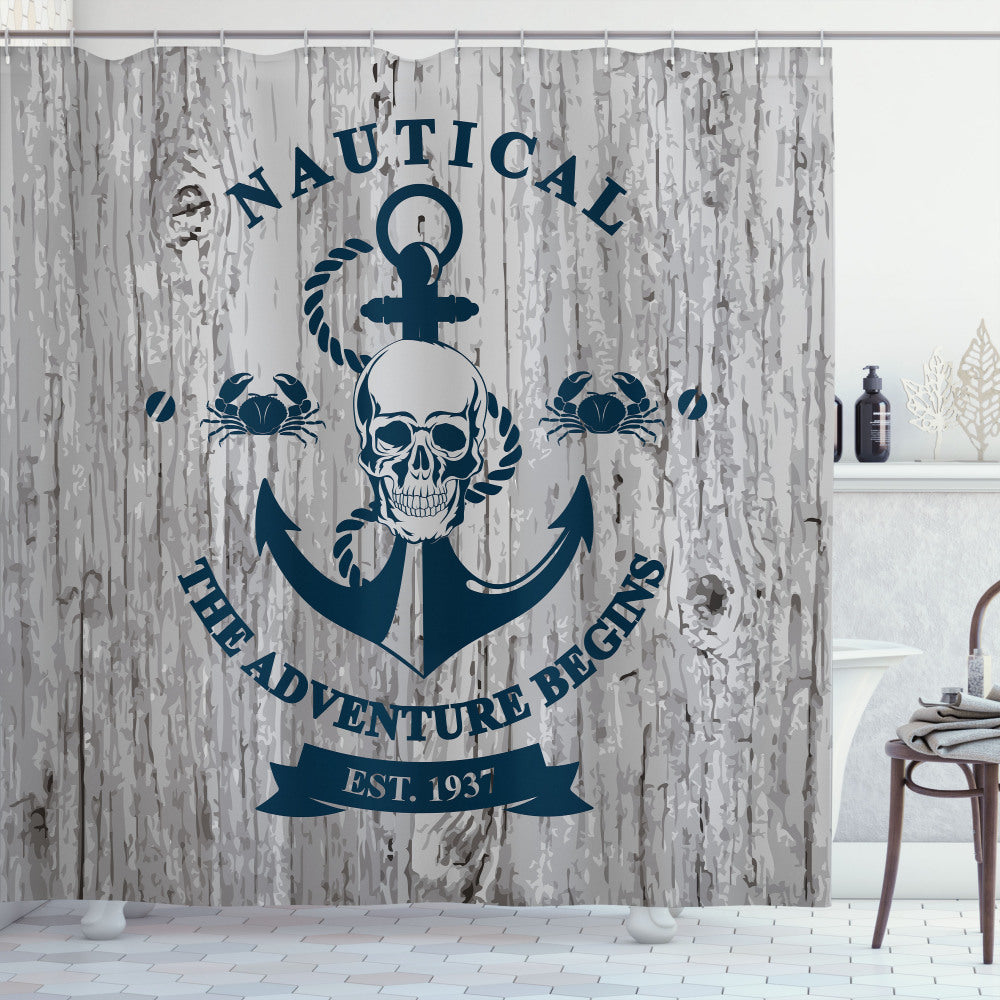 Anchor Skull Rope Sea Navy Blue and Beige Shower Curtain