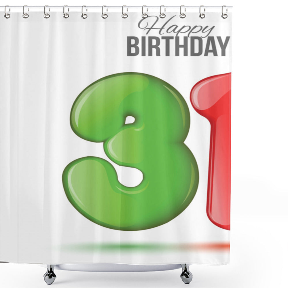 3D Style Number 31st Birthday Shower Curtain in White, Green, and Red