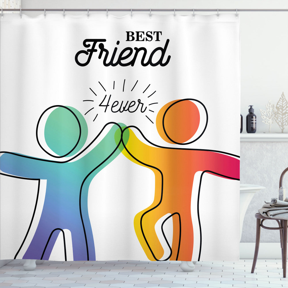 Best Friend Apricot, Dark Coral, Seafoam, and Dark Ceil Blue Shower Curtain: High 5 Buddies Art