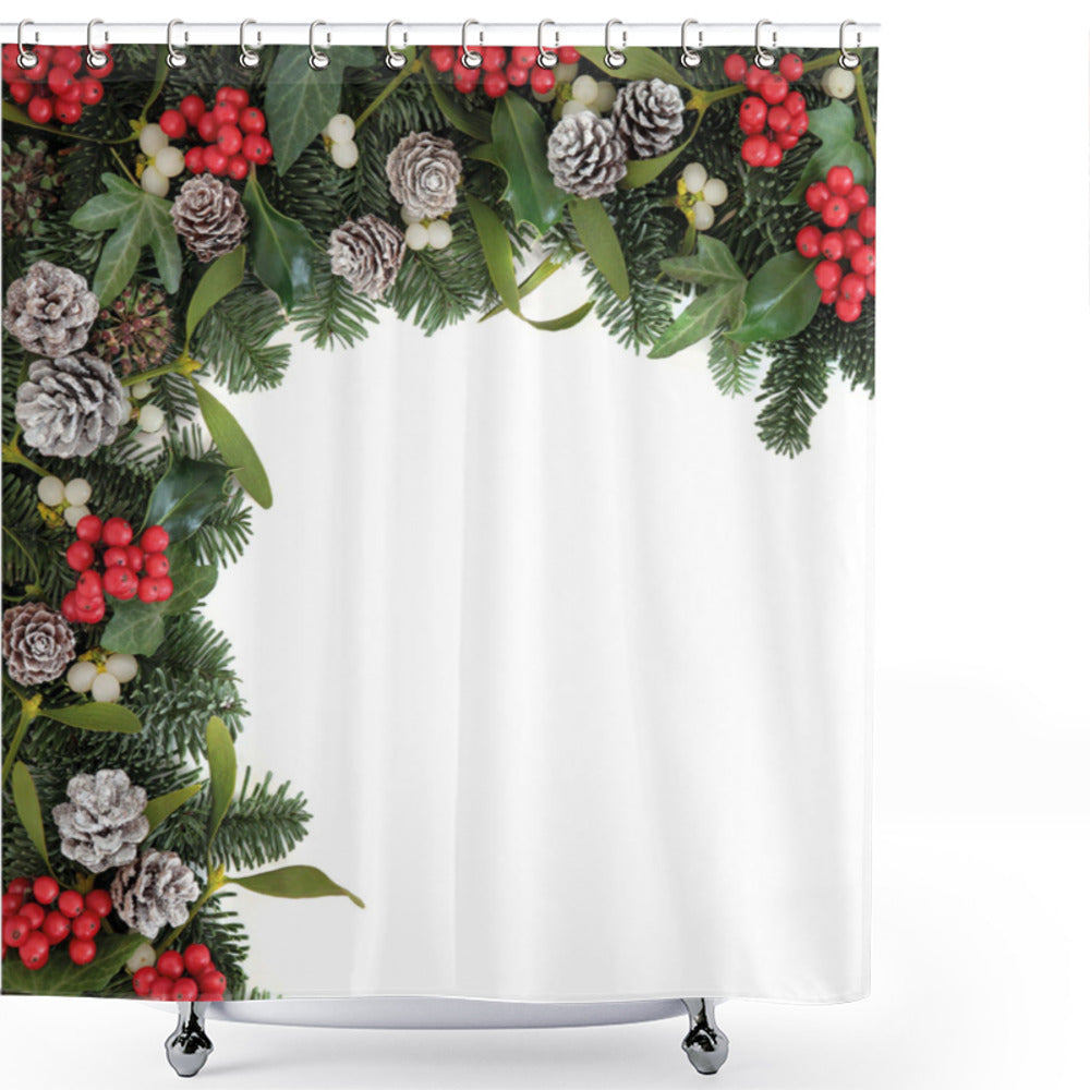 Christmas Multicolor Holly Mistletoe Cones Shower Curtain: A Festive Addition to Your Bathroom