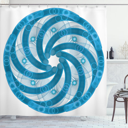 Abstract Fractal Design in Shades of Blue: Spires Shower Curtain