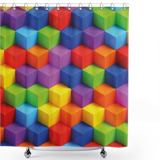 Abstract Geometric Art Cube Multicolor Shower Curtain