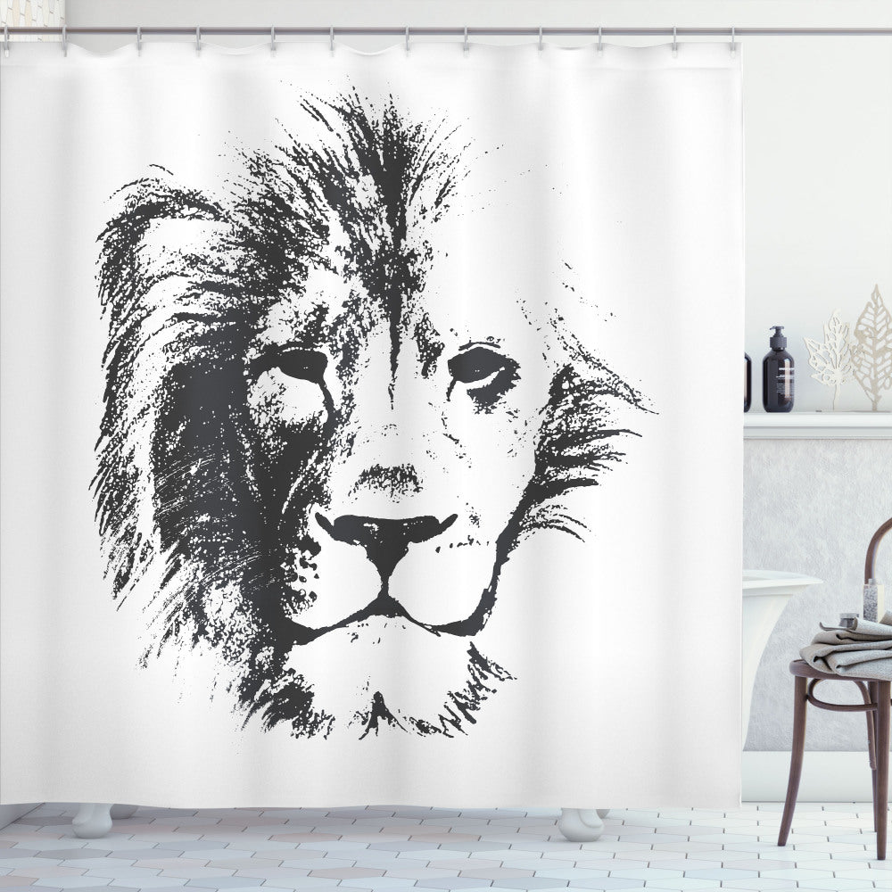 White and Grey Jungle Lion Tattoo Design Shower Curtain