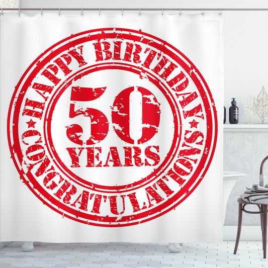 Vermilion and White Grunge 50th Birthday Shower Curtain