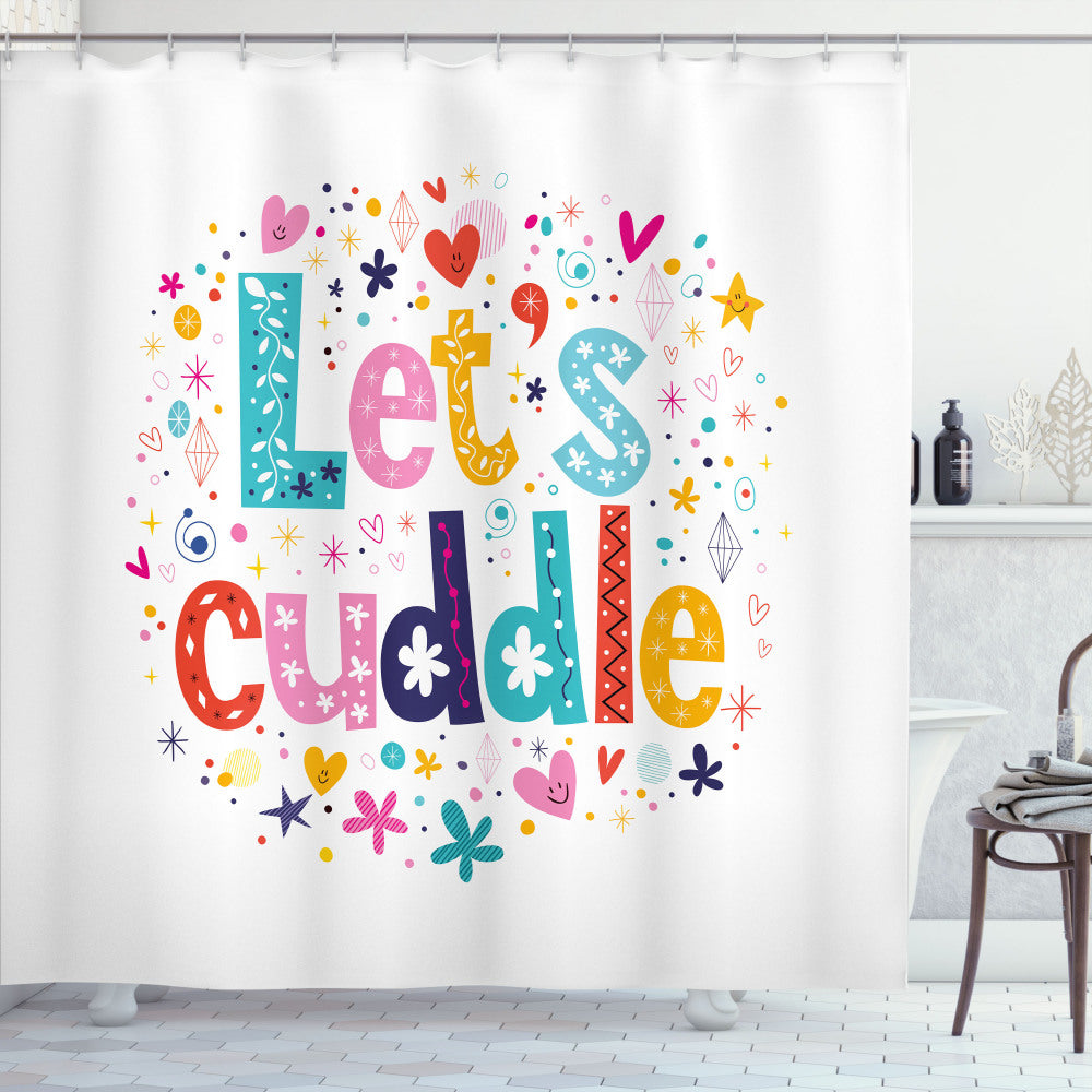 Vibrant and Playful Doodle Shower Curtain - Let's Cuddle in Multicolor