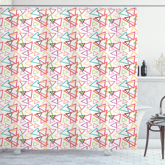 Angular Tribal Motifs Combined with Geometric Multicolor Design: Shower Curtain