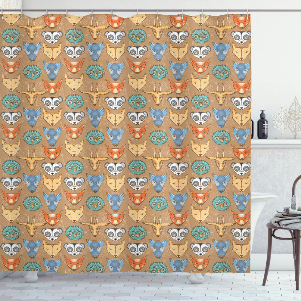 Cartoon Forest Fauna Pattern Shower Curtain in Multicolor