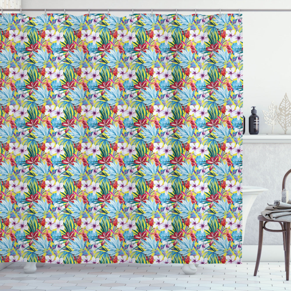 Tropic Flowers Multicolor Floral Shower Curtain