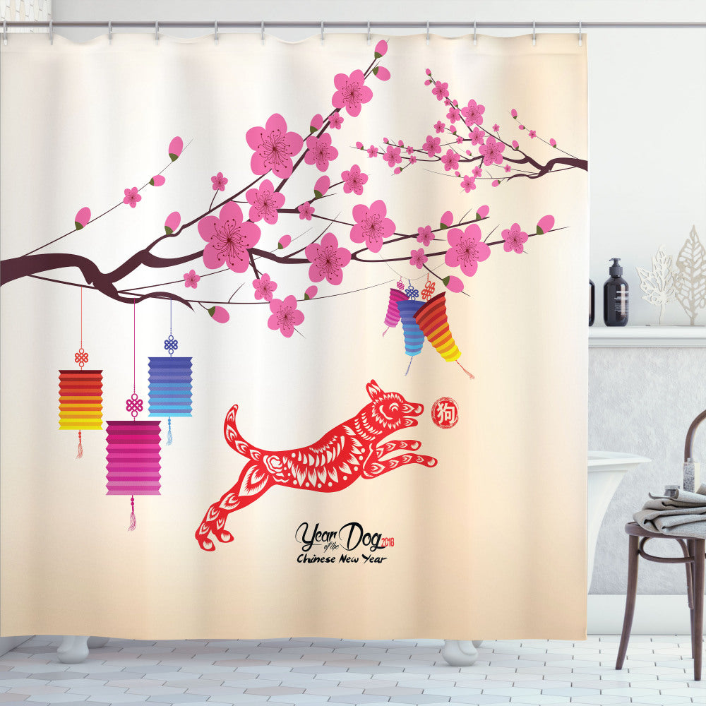 Year of the Dog Multicolor Ornate Canine Shower Curtain Design