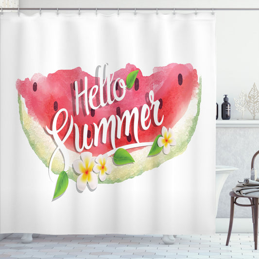 Watercolor Mint Green and Pink Summer Shower Curtain Welcome Words