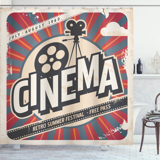 Vintage Cinema Movie Star Inspired Shower Curtains in Brown, Ecru, Grey, and Red Palette