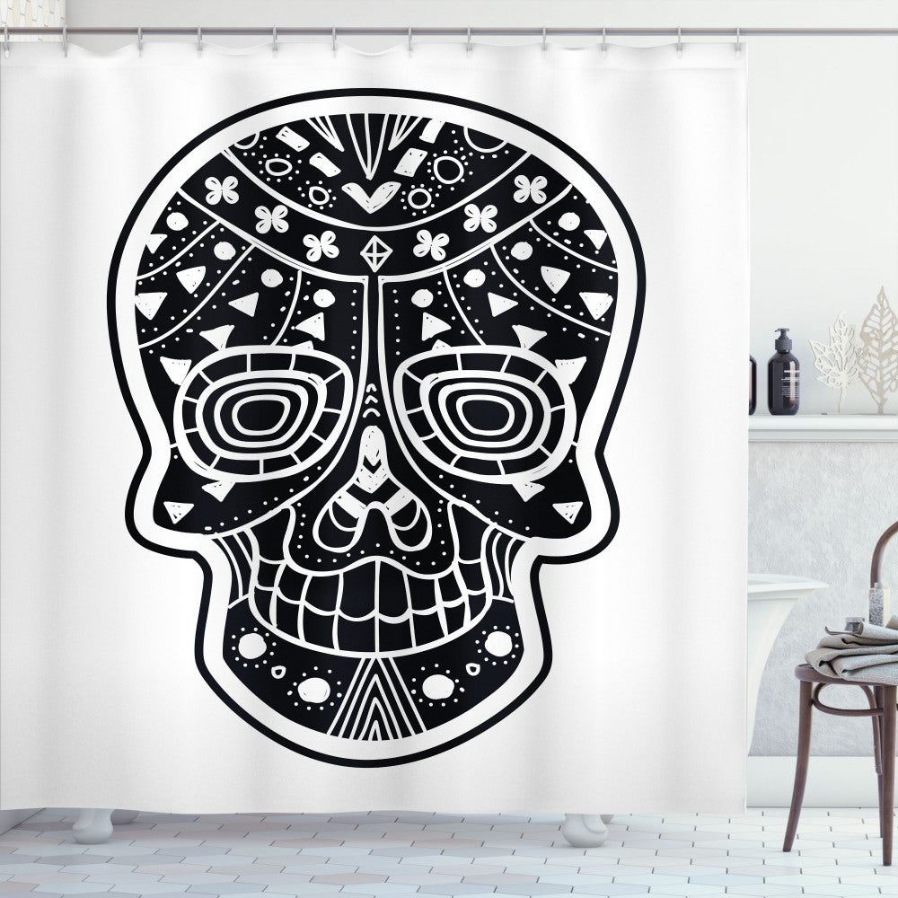 Black and White Sugar Skull Tribal Style Shower Curtain